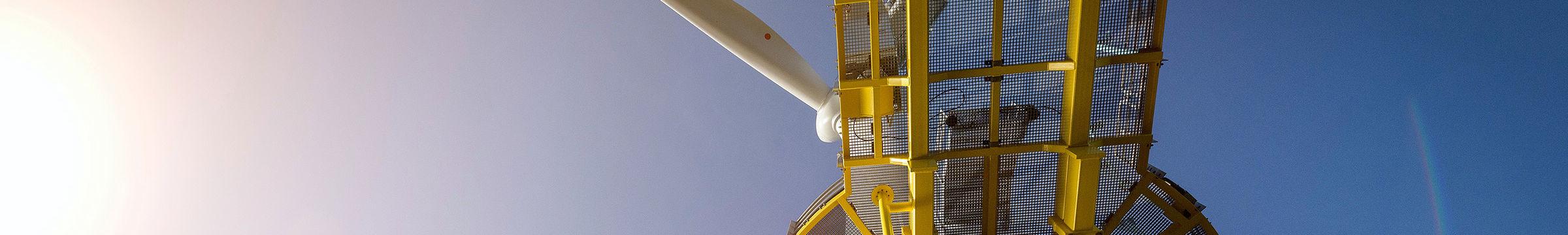 Close-up of the top of the wind turbine